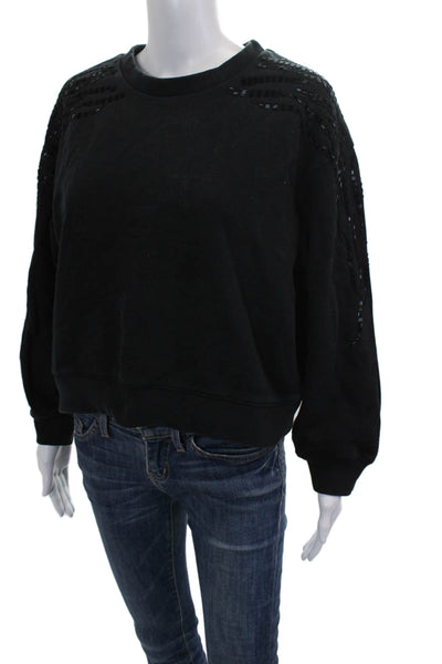ALC Women Pullover Sweatshirt Black Cotton Crew Neck Long Sleeve Size S