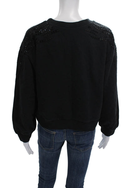 ALC Women Pullover Sweatshirt Black Cotton Crew Neck Long Sleeve Size S