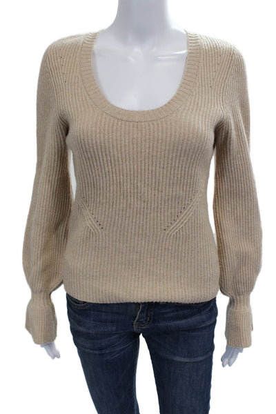 Paige Womens Beige Wool Scoop Neck Long Sleeve Pullover Sweater Size S