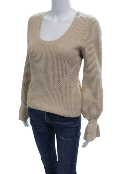 Paige Womens Beige Wool Scoop Neck Long Sleeve Pullover Sweater Size S