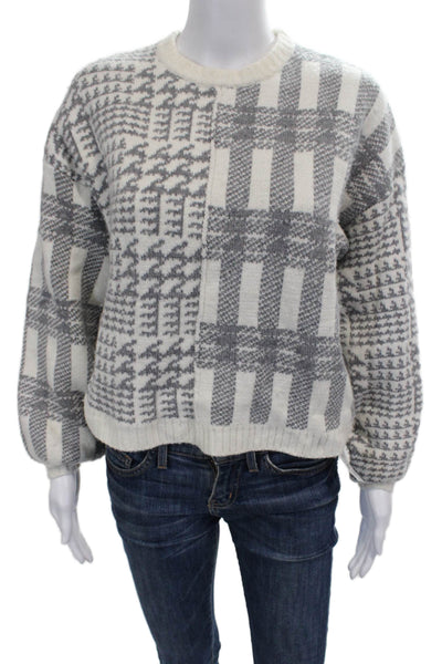 Splendid Women Sweater Gray Geometric Crew Neck Long Sleeve Size XS
