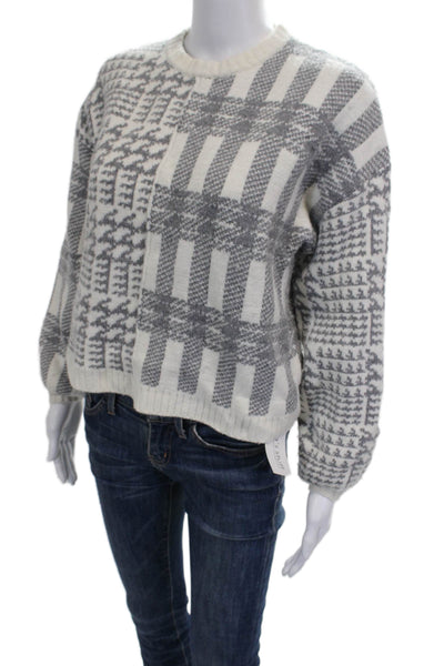 Splendid Women Sweater Gray Geometric Crew Neck Long Sleeve Size XS