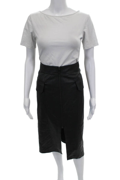 Ted Baker London Womens Black Straight Pencil Skirt Long PU Zip Size 2