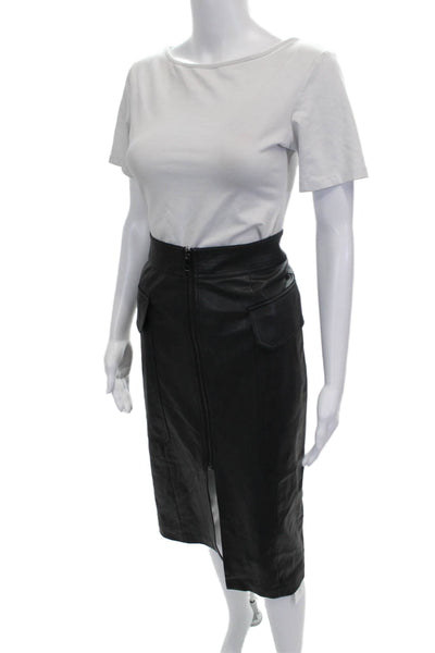 Ted Baker London Womens Black Straight Pencil Skirt Long PU Zip Size 2