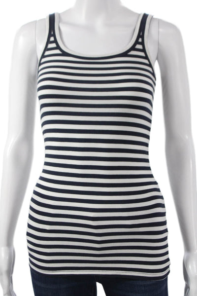 Theory Women Basic Black Striped Cotton Scoop Neck Sleeveless Tank Size PP