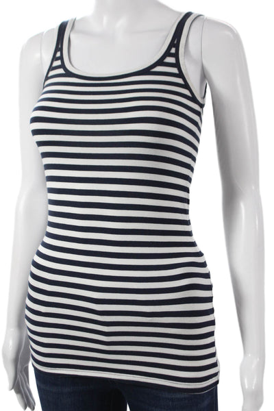 Theory Women Basic Black Striped Cotton Scoop Neck Sleeveless Tank Size PP