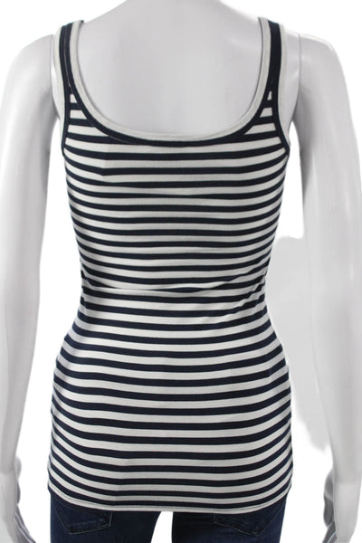 Theory Women Basic Black Striped Cotton Scoop Neck Sleeveless Tank Size PP