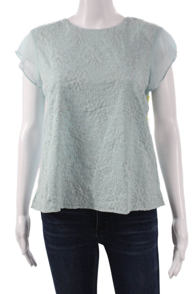 CeCe Women Basic Floral Round Neck Cap Sleeve Polyester Blouse Size XS