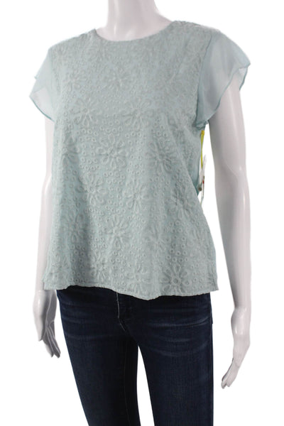 CeCe Women Basic Floral Round Neck Cap Sleeve Polyester Blouse Size XS