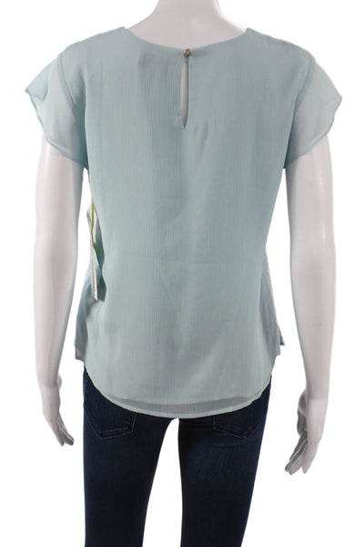 CeCe Women Basic Floral Round Neck Cap Sleeve Polyester Blouse Size XS