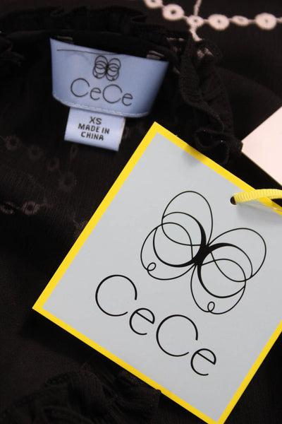 CeCe Womens Long Sleeve Geometric Roundneck Black Polyester Blouse Size XS