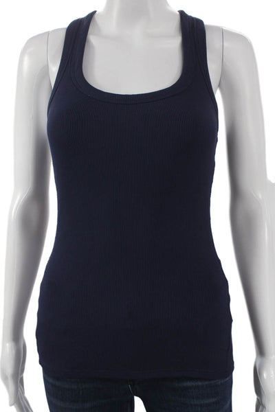 Alo Womens Basic Tank Blue Scoop Neck Nylon Sleeveless Pullover Size XS