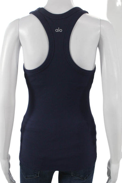 Alo Womens Basic Tank Blue Scoop Neck Nylon Sleeveless Pullover Size XS