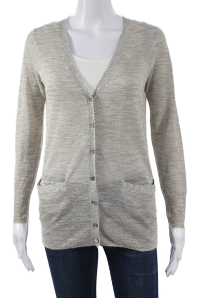 J Crew Women Beige V Neck Cardigan 70% Viscose Long Sleeve Size XS