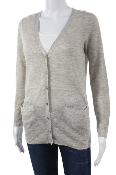 J Crew Women Beige V Neck Cardigan 70% Viscose Long Sleeve Size XS