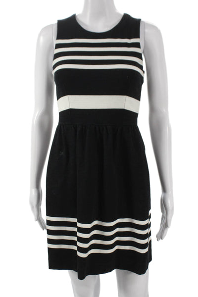 Madewell Women Fit & Flare Striped Black Cotton Sleeveless Dress Size XS