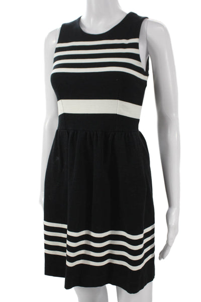 Madewell Women Fit & Flare Striped Black Cotton Sleeveless Dress Size XS