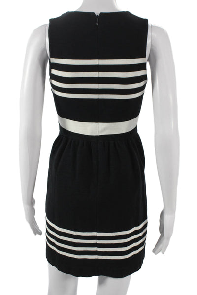 Madewell Women Fit & Flare Striped Black Cotton Sleeveless Dress Size XS