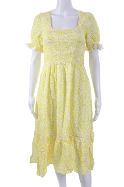 Lost + Wander Womens A-Line Yellow Floral Square Neck Short Sleeve Dress Size S
