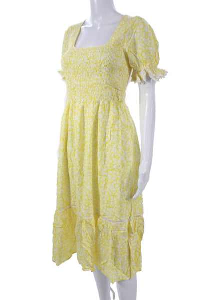 Lost + Wander Womens A-Line Yellow Floral Square Neck Short Sleeve Dress Size S
