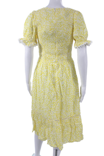 Lost + Wander Womens A-Line Yellow Floral Square Neck Short Sleeve Dress Size S