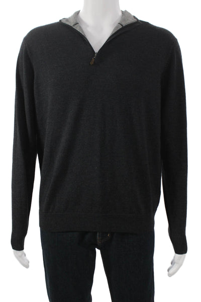 Raffi Mens Collared Merino Wool Pullover Sweater Gray Long Sleeve Size M
