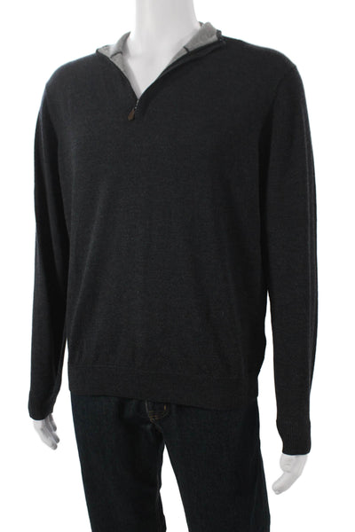 Raffi Mens Collared Merino Wool Pullover Sweater Gray Long Sleeve Size M