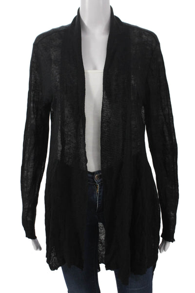 Eileen Fisher Women Cardigan Black Linen Blend Long Sleeve Petite Size S