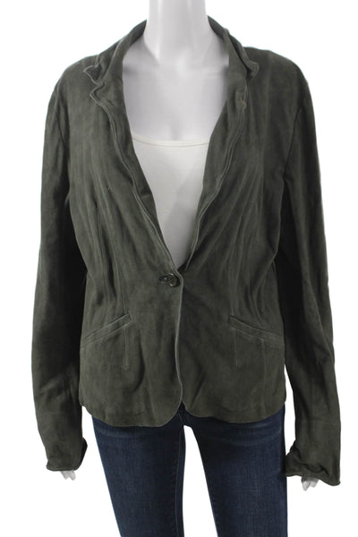 Jakett Women Basic Jacket Green Suede Long Sleeve Button Size S