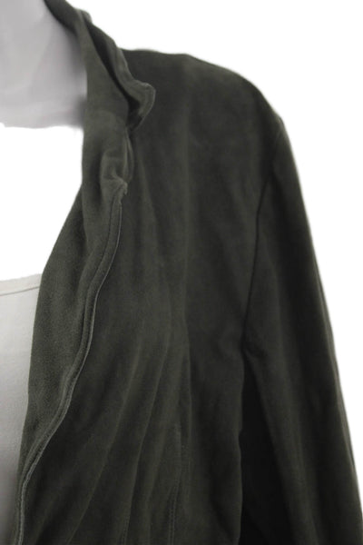 Jakett Women Basic Jacket Green Suede Long Sleeve Button Size S