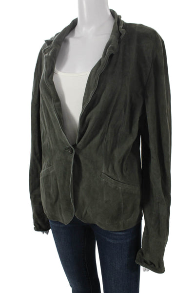 Jakett Women Basic Jacket Green Suede Long Sleeve Button Size S