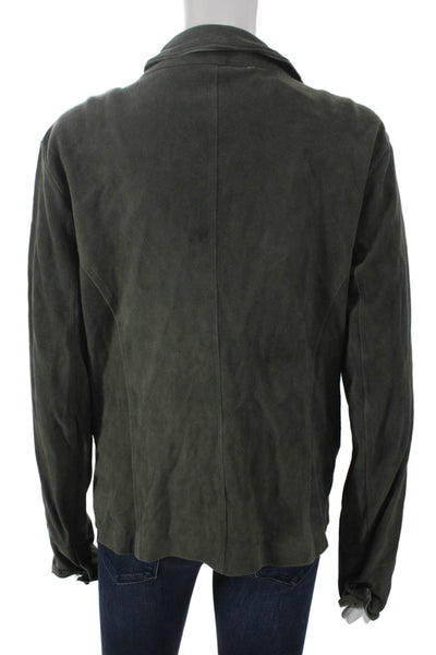 Jakett Women Basic Jacket Green Suede Long Sleeve Button Size S
