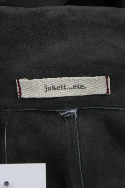 Jakett Women Basic Jacket Green Suede Long Sleeve Button Size S