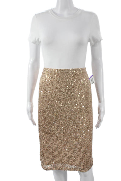 Adrianna Papell Womens Gold Pencil Skirt Polyester Knee Length Size M