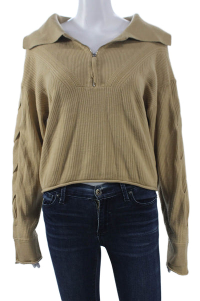 Jonathan Simkhai Womens Collared Pullover Sweater Beige Long Sleeve Size M