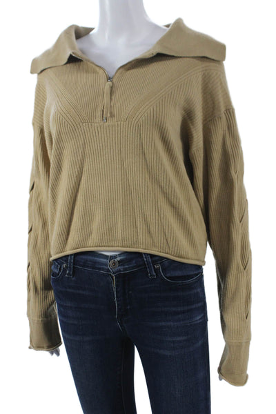 Jonathan Simkhai Womens Collared Pullover Sweater Beige Long Sleeve Size M