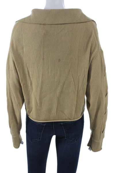 Jonathan Simkhai Womens Collared Pullover Sweater Beige Long Sleeve Size M