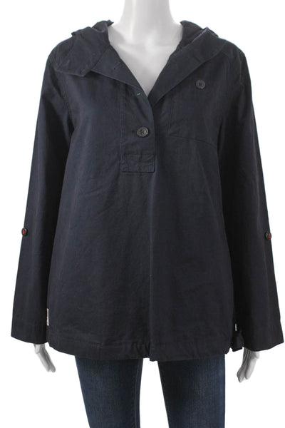 Joules Womens Anorak Jacket Blue Cotton Collared Button Long Sleeve Size 4