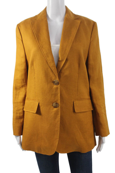 MNG Womens Yellow Linen Pant Suit Blazer Long Sleeve Button Size XS