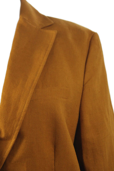 MNG Womens Yellow Linen Pant Suit Blazer Long Sleeve Button Size XS