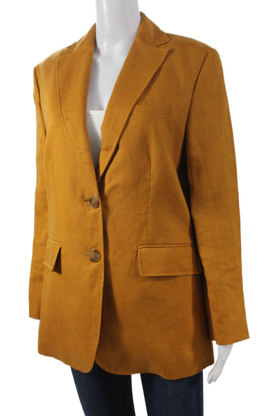 MNG Womens Yellow Linen Pant Suit Blazer Long Sleeve Button Size XS