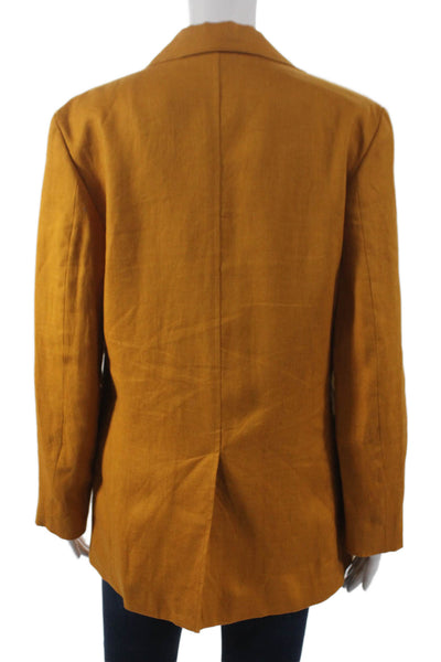 MNG Womens Yellow Linen Pant Suit Blazer Long Sleeve Button Size XS