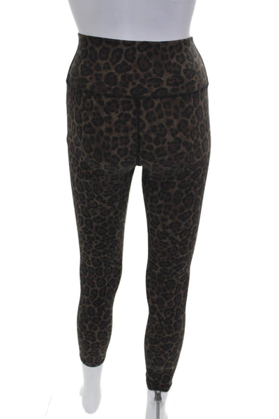 Carbon 38 Womens Ankle Leggings Brown Animal Print Nylon Pull On Size M
