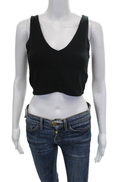 Carbon 38 Womens V-neck Lined Sleeveless Sports Bra Solid Black Size M