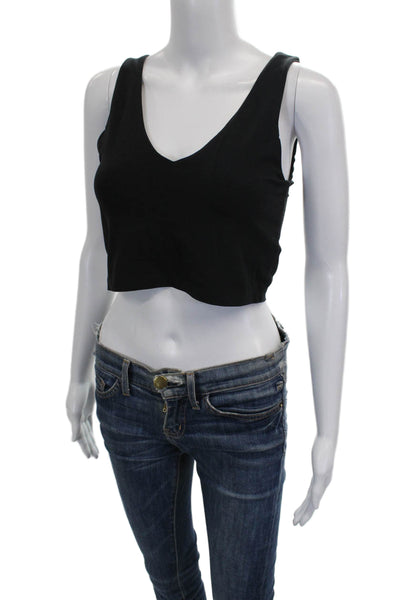Carbon 38 Womens V-neck Lined Sleeveless Sports Bra Solid Black Size M