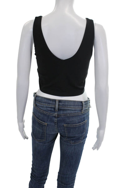 Carbon 38 Womens V-neck Lined Sleeveless Sports Bra Solid Black Size M