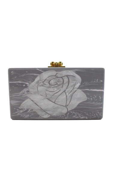 Aerin x Edie Parker Womens Marble Rose Print Clutch Handbag Gray