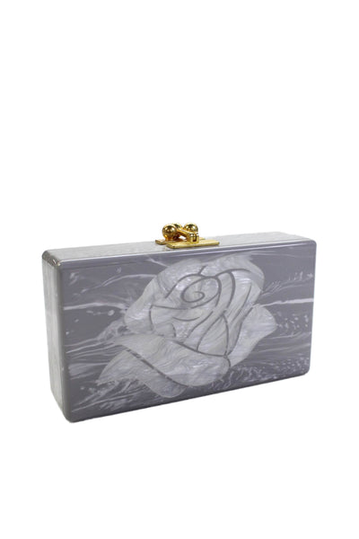 Aerin x Edie Parker Womens Marble Rose Print Clutch Handbag Gray