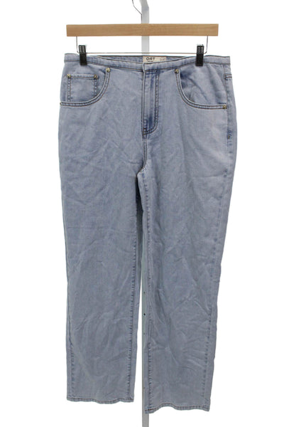Oat New York Womens Straight High Rise Blue Denim Jeans Button Fly Size 8