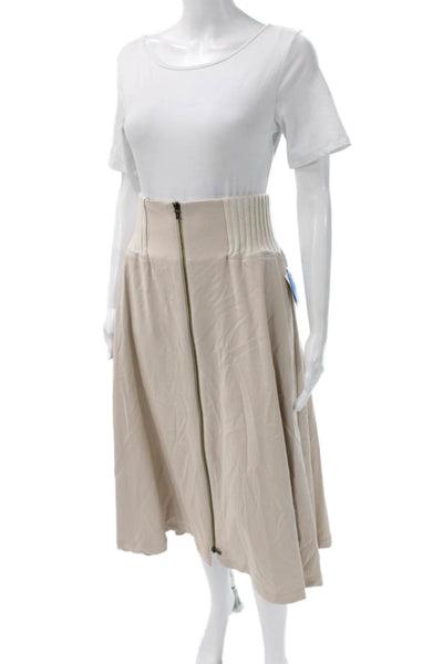 Tricot Chic Women A-Line Long Beige Polyester Skirt Zip Size 6